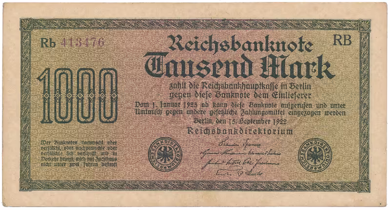 Německo, 1000 Mark 1922, vod. Kreuzblütten, fialové číslo, Ro.75k