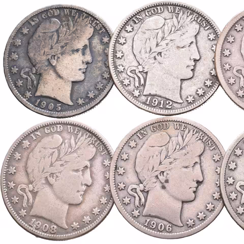 Soubor mincí - 1/2 Dollar 1897, 1902 O, 1905 S, 1906 S, 1907 O, 1908 D a O a