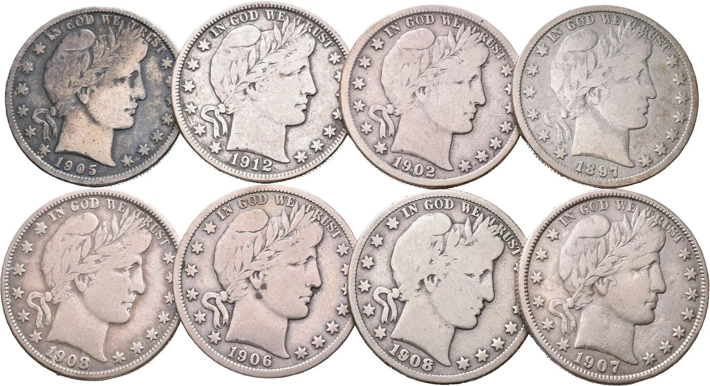 Soubor mincí - 1/2 Dollar 1897, 1902 O, 1905 S, 1906 S, 1907 O, 1908 D a O a — 1