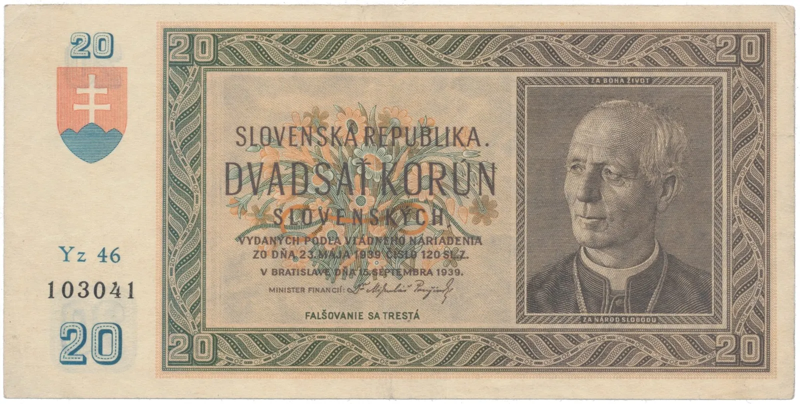 20 Koruna 1939, série Yz 46, Hej.47a2