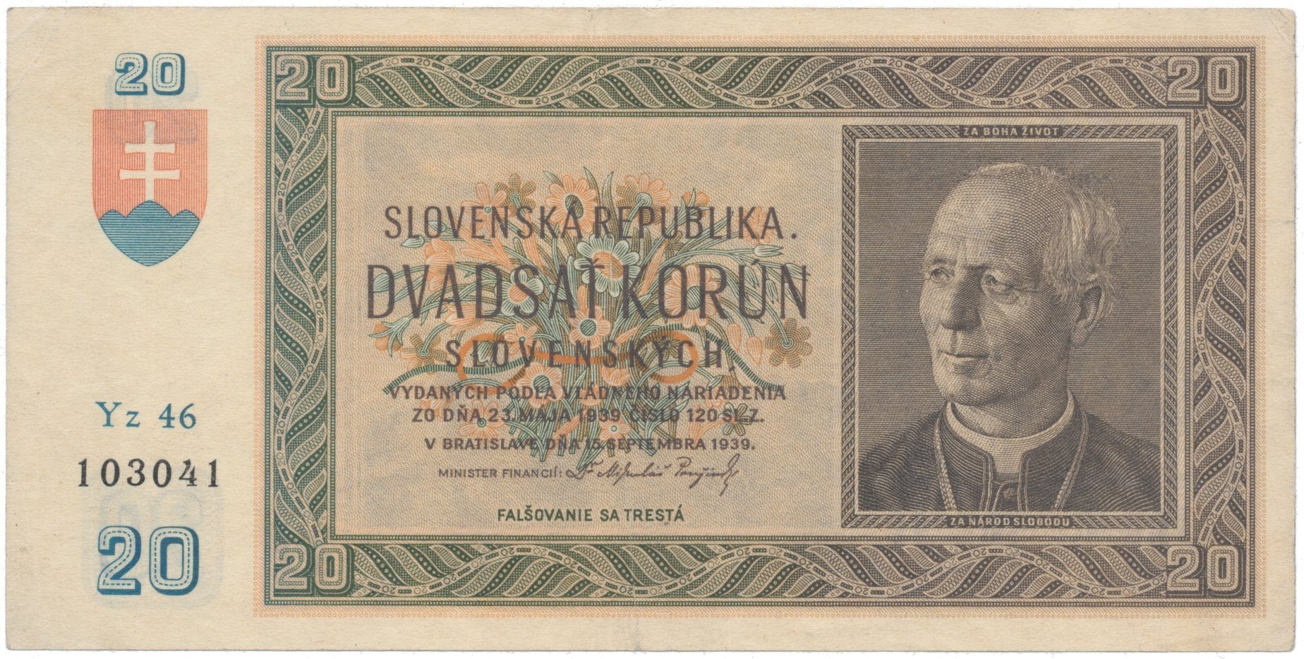 20 Koruna 1939, série Yz 46, Hej.47a2