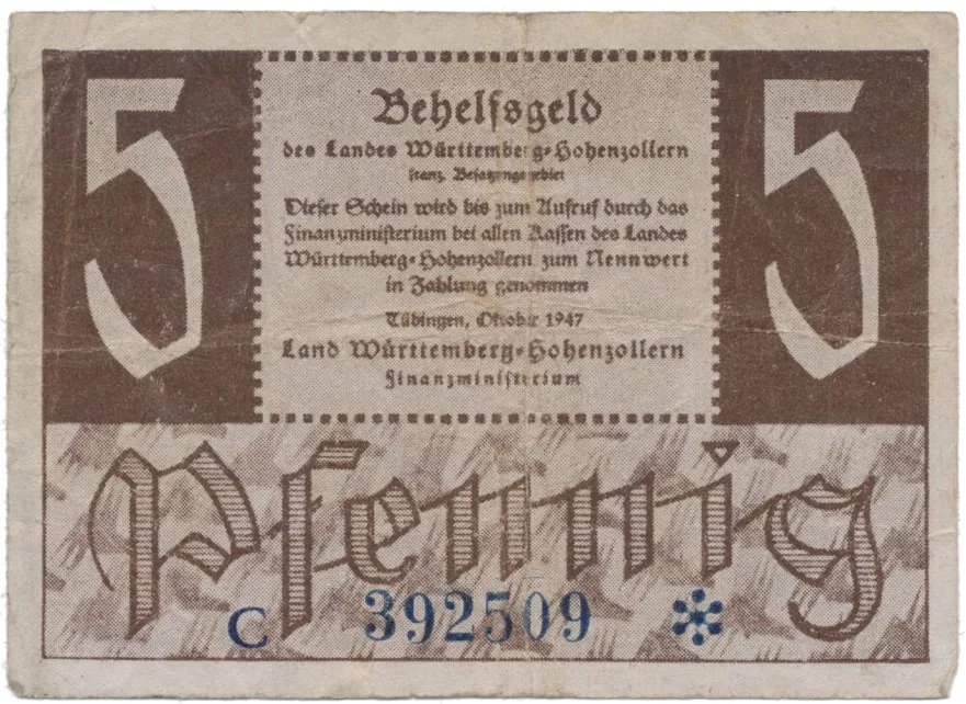 Německo - francouzská okupační zóna, Württemberg, 5 Pfennig 1947, Ro.214b