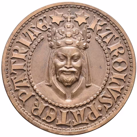 AE Medaile b.l. - Karel IV. a hrad Karlštejn. Bronz 51 mm, hranka