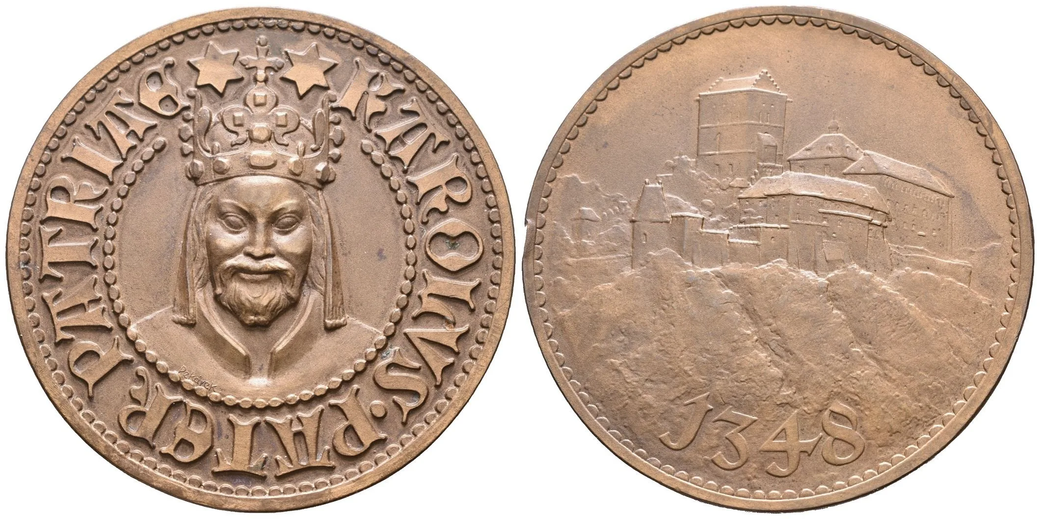 AE Medaile b.l. - Karel IV. a hrad Karlštejn. Bronz 51 mm, hranka — 1