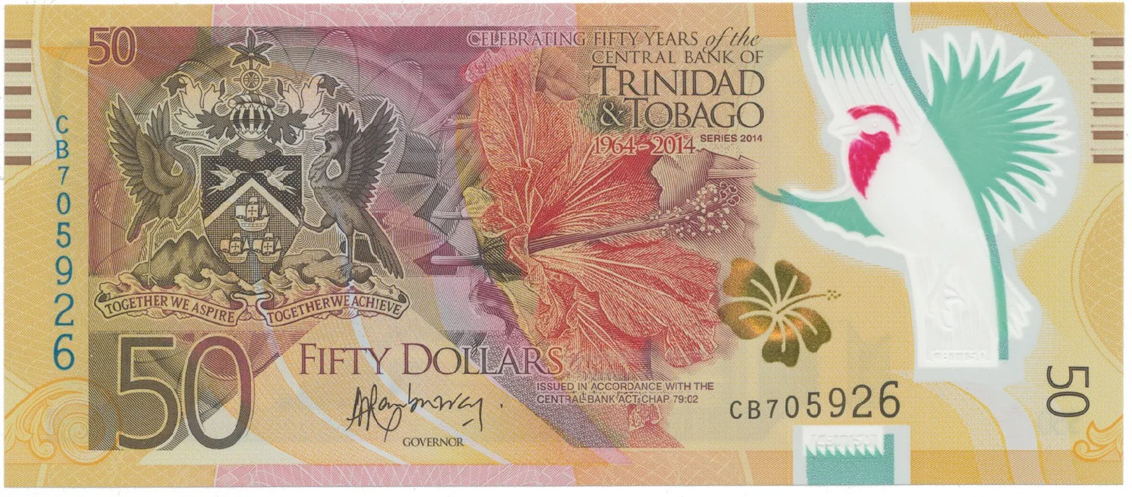 Trinidad a Tobago, 50 Dollars 2014, plastová, P.50, pamětní vydání