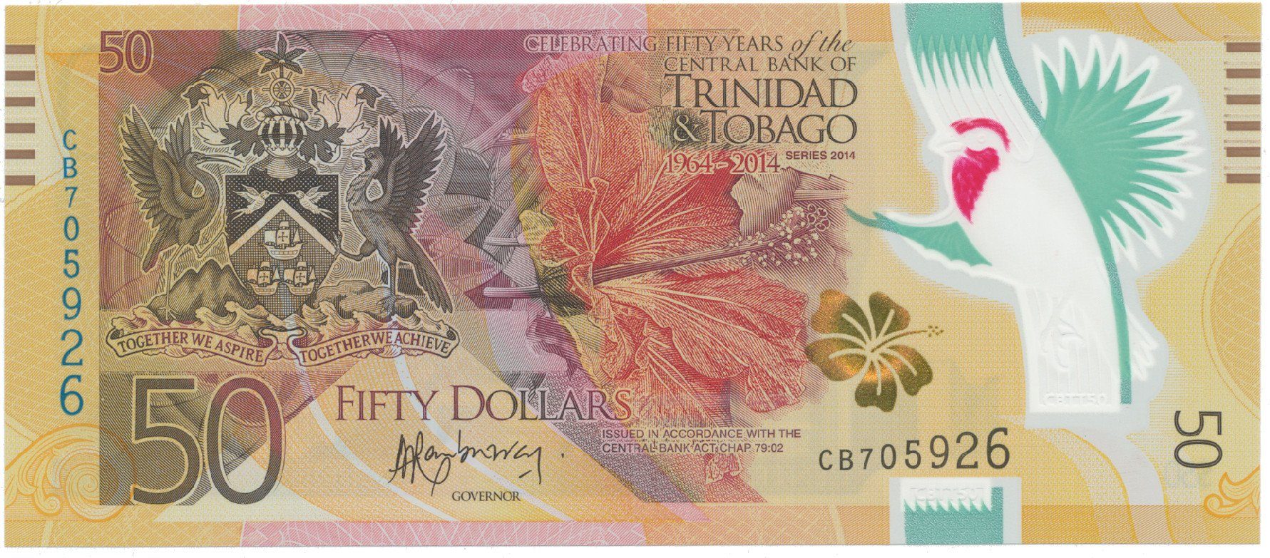 Trinidad a Tobago, 50 Dollars 2014, plastová, P.50, pamětní vydání