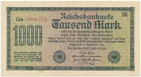 Německo, 1000 Mark 1922, vod. Mäander, červené 6-místné číslo, Ro.75g