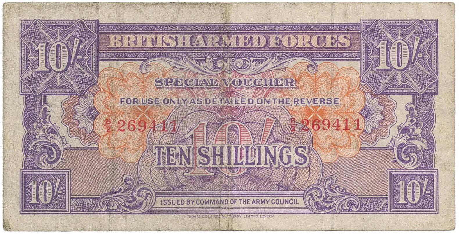 Velká Británie, 10 Shillings (1946), BAF - vojenské vydání, P.M14a