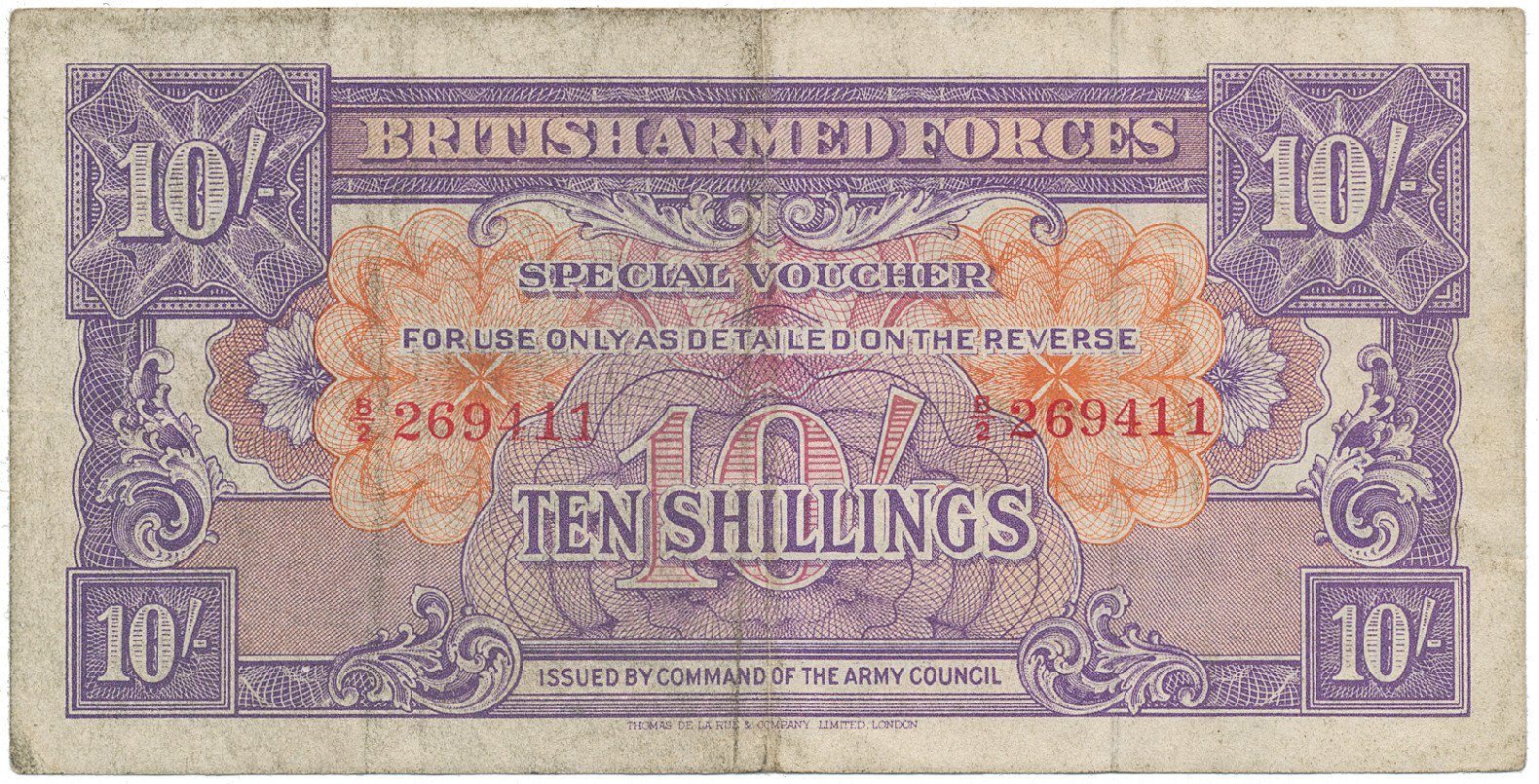 Velká Británie, 10 Shillings (1946), BAF - vojenské vydání, P.M14a