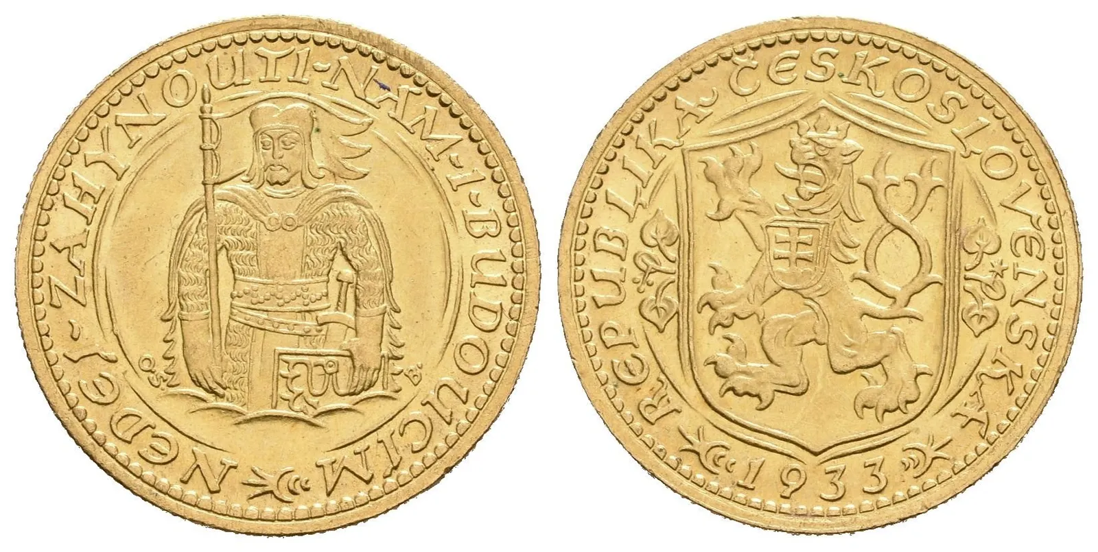 Dukát 1933 (raženo 57597 ks), velmi pěkná zachovalost, lesk, drobné rysky a nep. hr. — 1