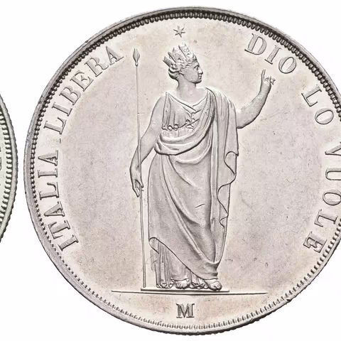 5 Lira 1848 M, Milano, krátké konce ratolestí, hvězda dál od koruny, Ves.12b, KM.22.1,