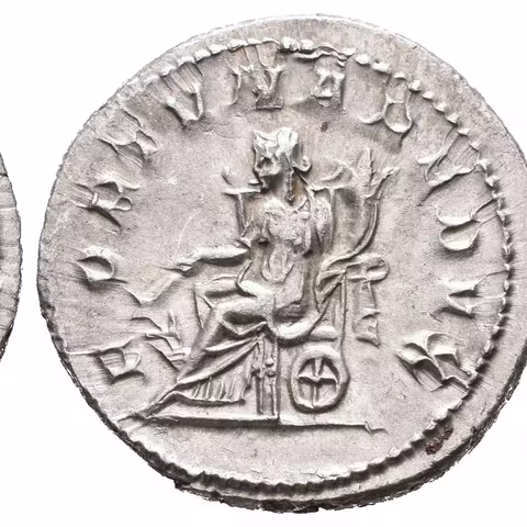 Antoninian, 243 - 244, Rv: FORTVNA REDVX, sedící Fortuna zleva drží kotvu a roh