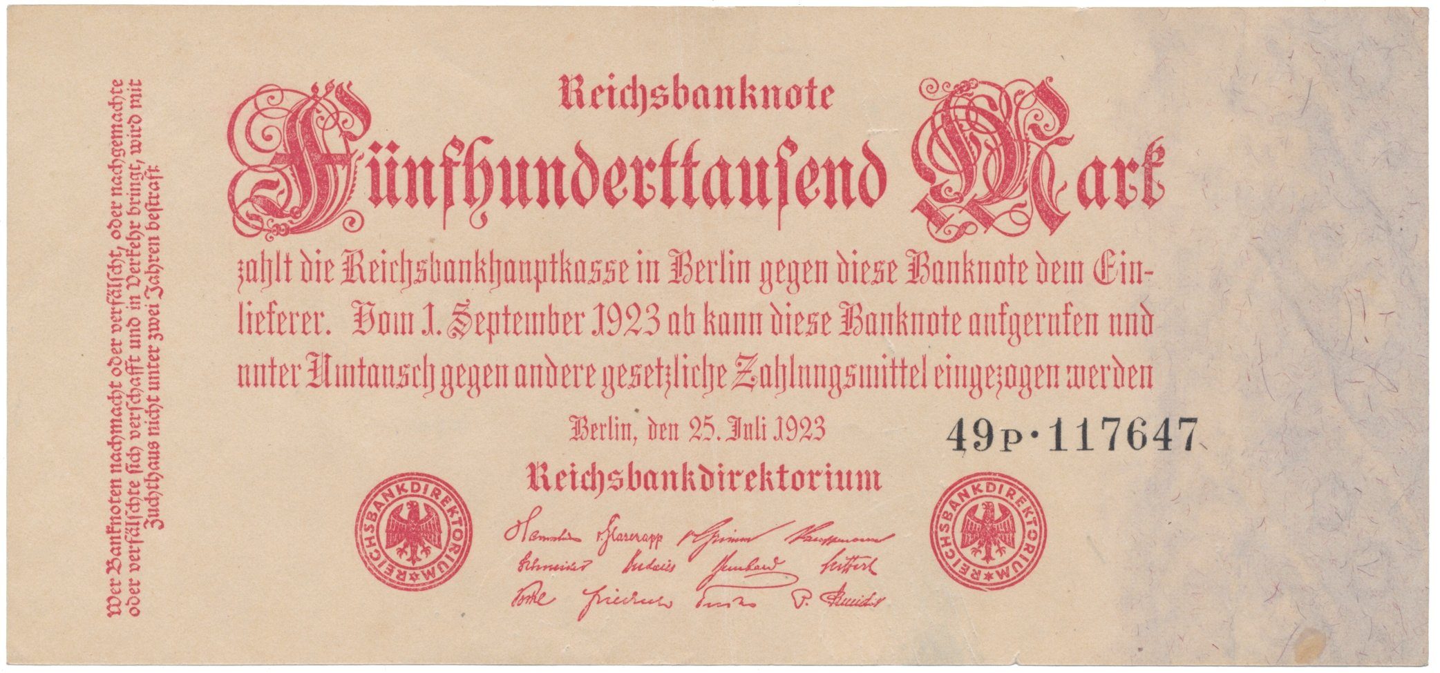 Německo, 500 000 Mark 1923, Ro.91b