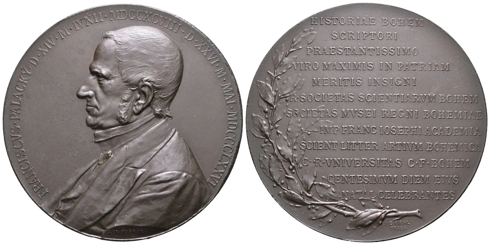 AE Medaile 1898 - K 100. výročí narození Františka Palackého. Poprsí zleva, latinský — 1