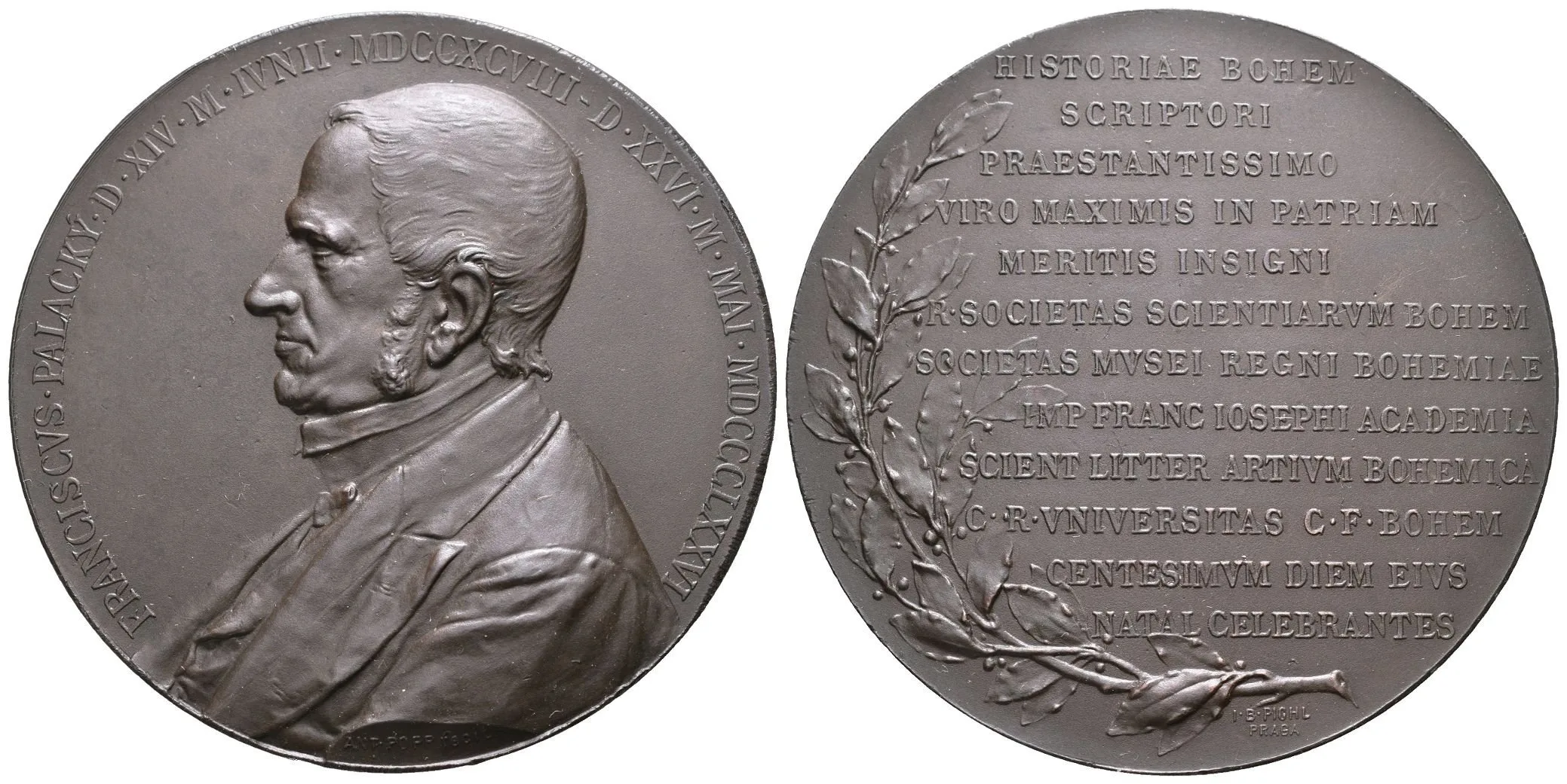 AE Medaile 1898 - K 100. výročí narození Františka Palackého. Poprsí zleva, latinský — 1