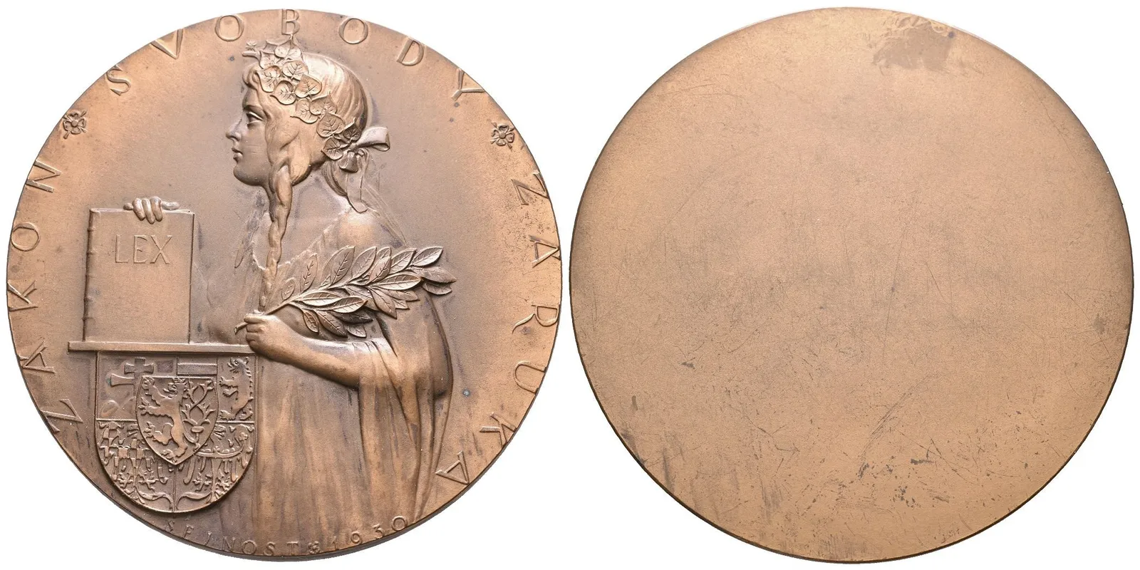 AE Medaile 1930 - Zákon (Alegorie Čs. republiky, Národní shromáždění). Alegorická — 1