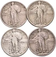 1/4 Dollar 1920, 1924 + 1/4 Dollar 1925 (2x), KM.145, patina, rysky_4 ks — 1