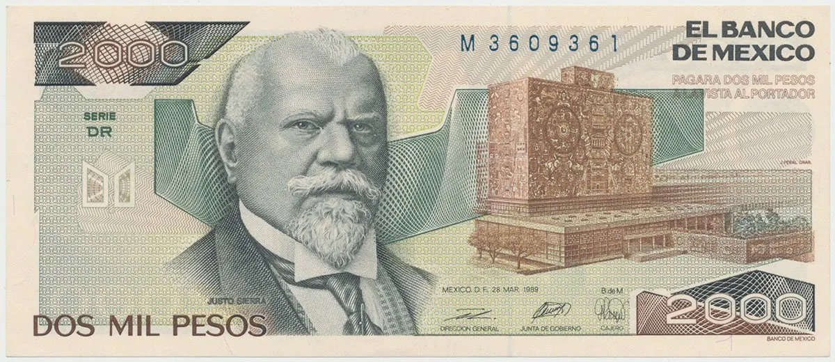 Mexiko, 2000 Pesos 1987-1989, P.86b-c