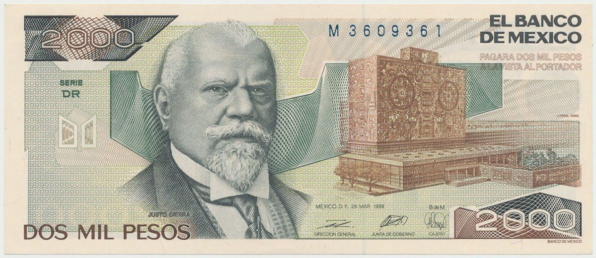 Mexiko, 2000 Pesos 1987-1989, P.86b-c