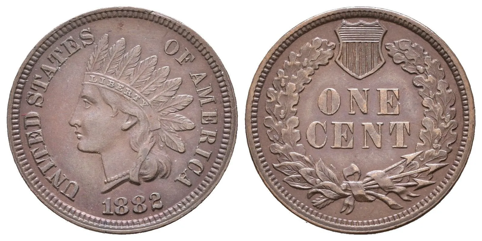 1 Cent 1882, KM.90, krásná zachovalost, zbytky lesku, patina — 1