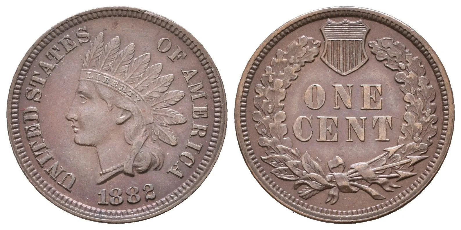 1 Cent 1882, KM.90, krásná zachovalost, zbytky lesku, patina — 1