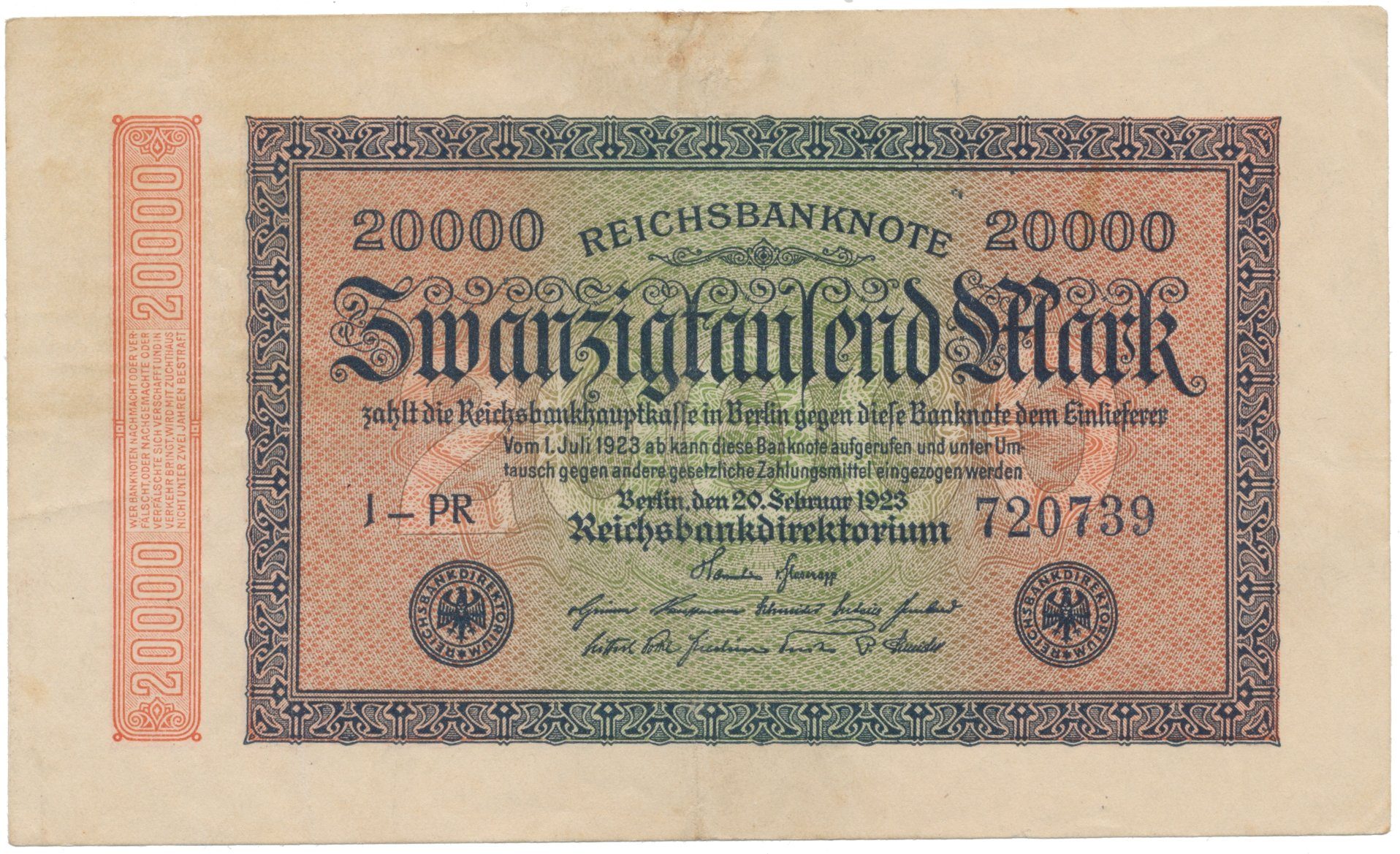 Německo, 20000 Mark 1923, Ro.84j