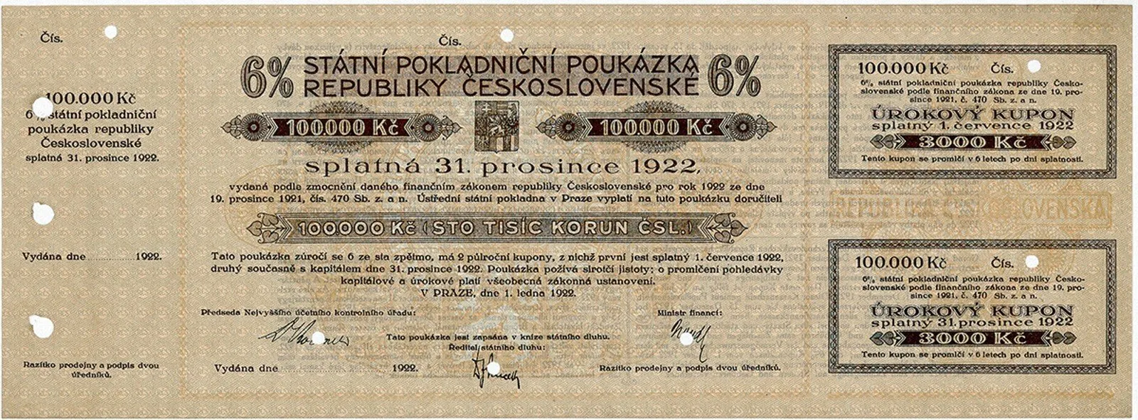 Státní pokladniční poukázky, 1919 - 1939 — 1