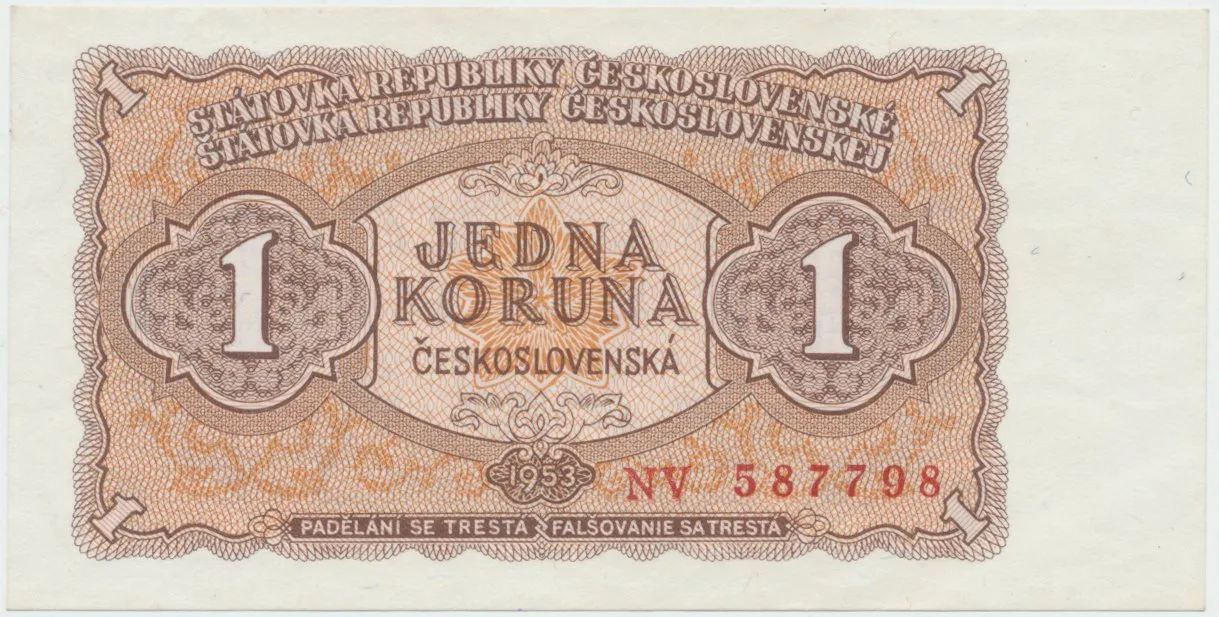 Československo, 1 Koruna 1953, tisk Praha, série NV, Hej.89b1