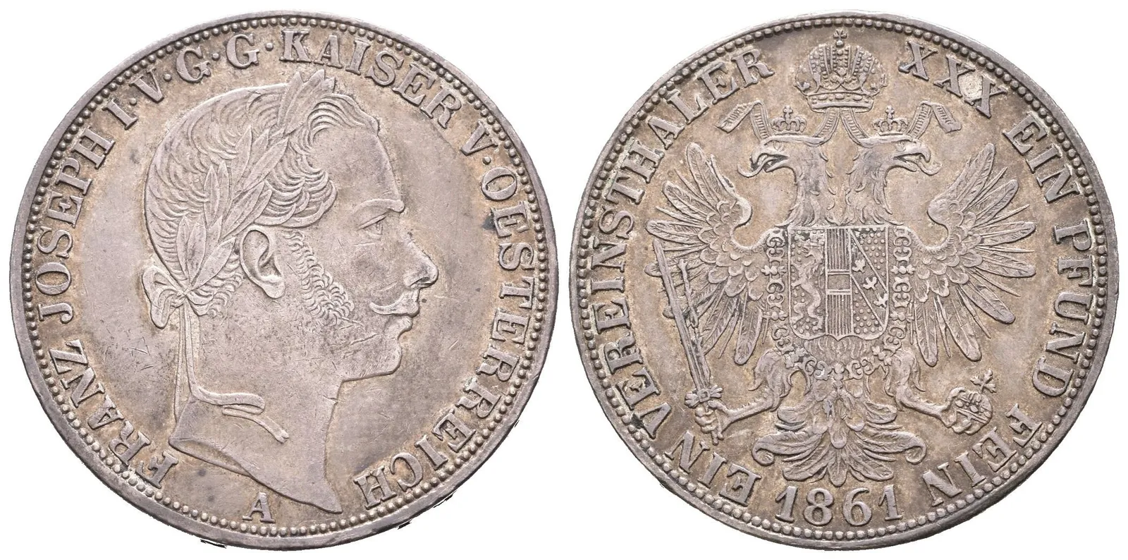 Tolar spolkový 1861 A, pěkná zachovalost, tmavá patina, — 1