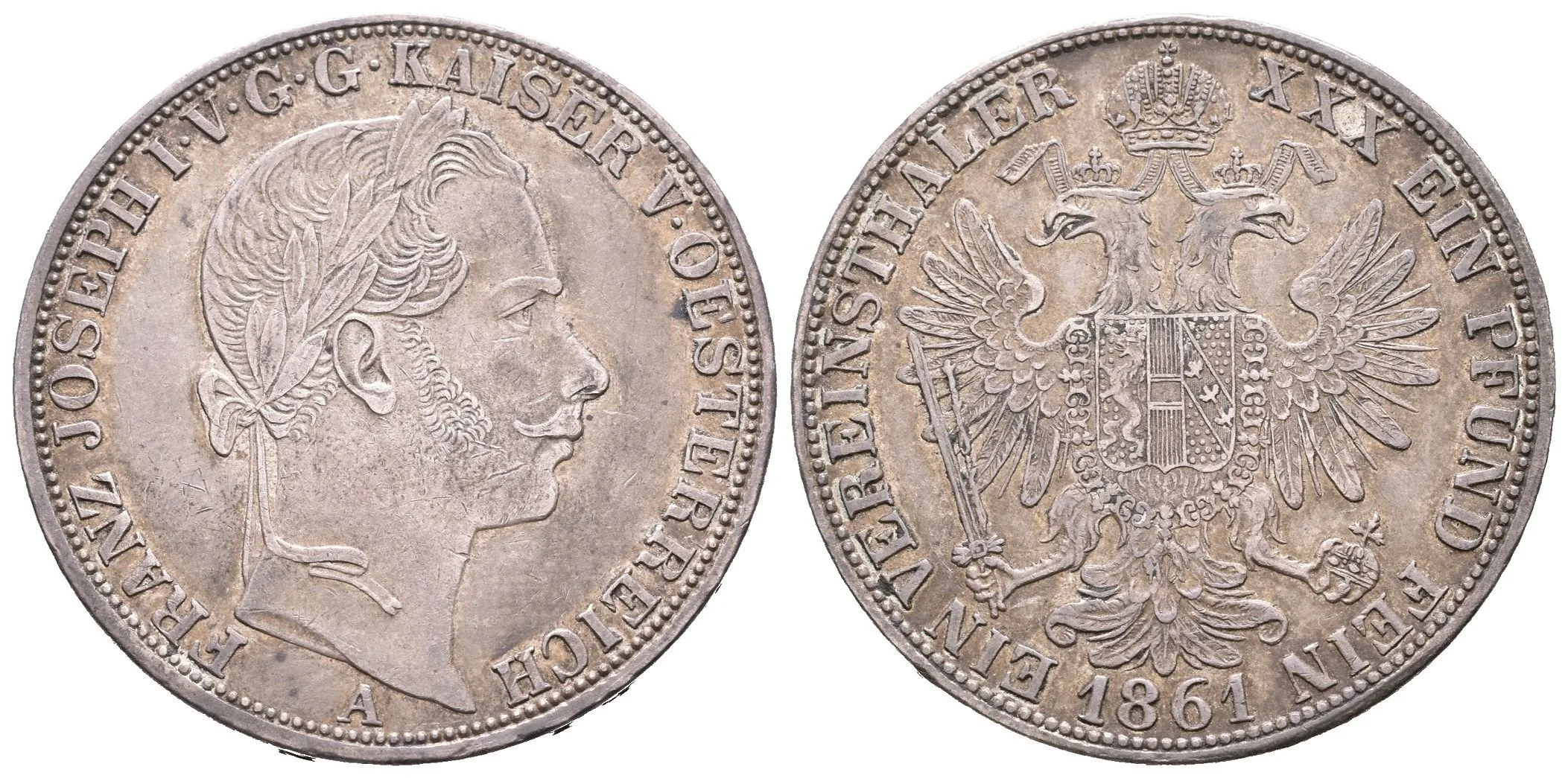 Tolar spolkový 1861 A, pěkná zachovalost, tmavá patina, — 1