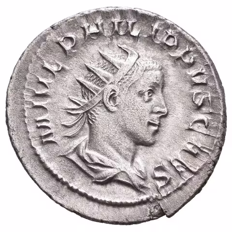 Antoninian, 244 - 246, Rv: PRINCIPI IVVENT, stojící Philip II. ve vojenském oděvu