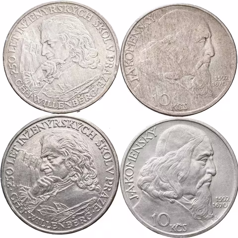 10 Kčs 1957 - CH. J. Willenberg a Jan Ámos Komenský, patina_4 ks