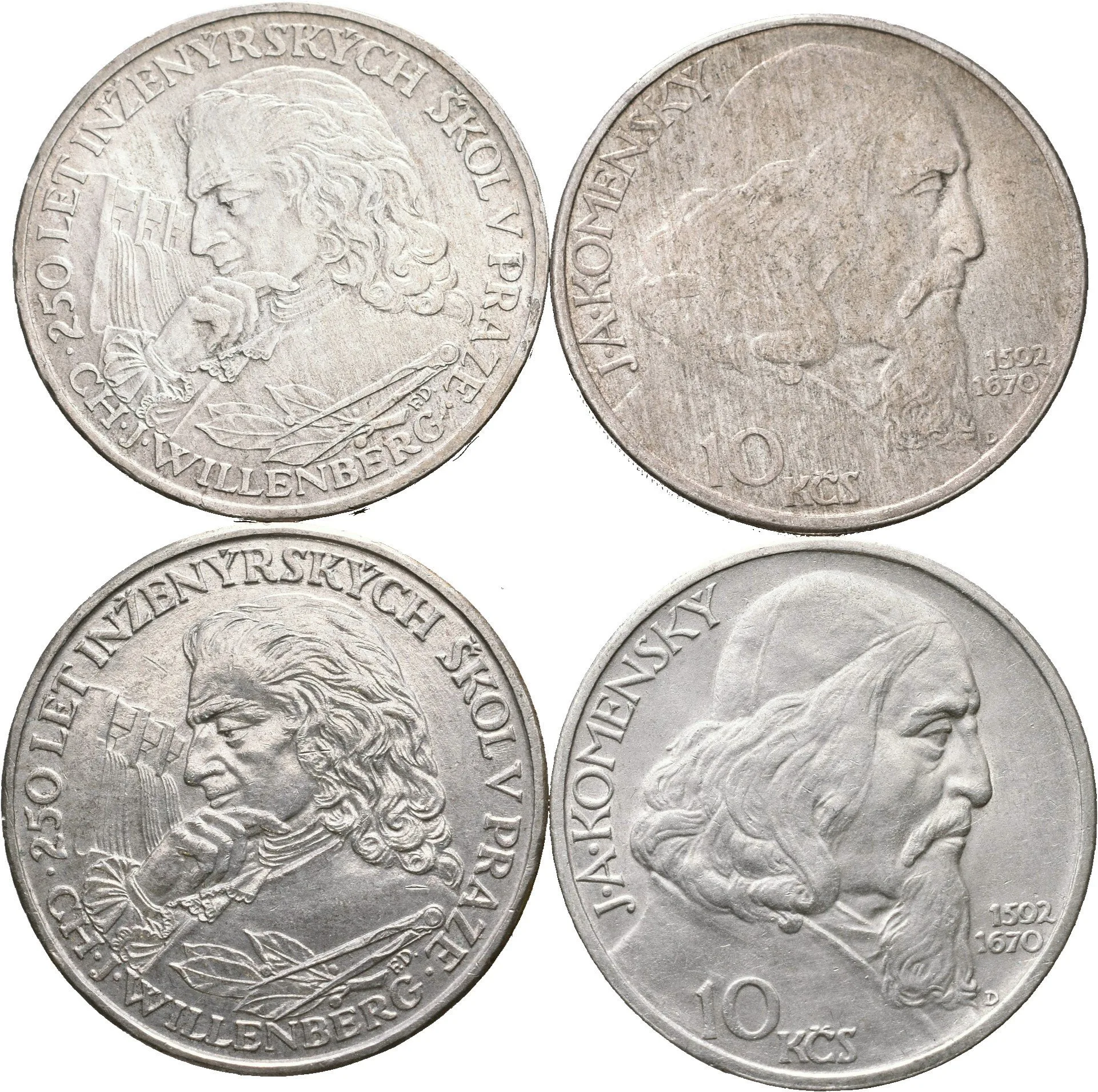 10 Kčs 1957 - CH. J. Willenberg a Jan Ámos Komenský, patina_4 ks — 1