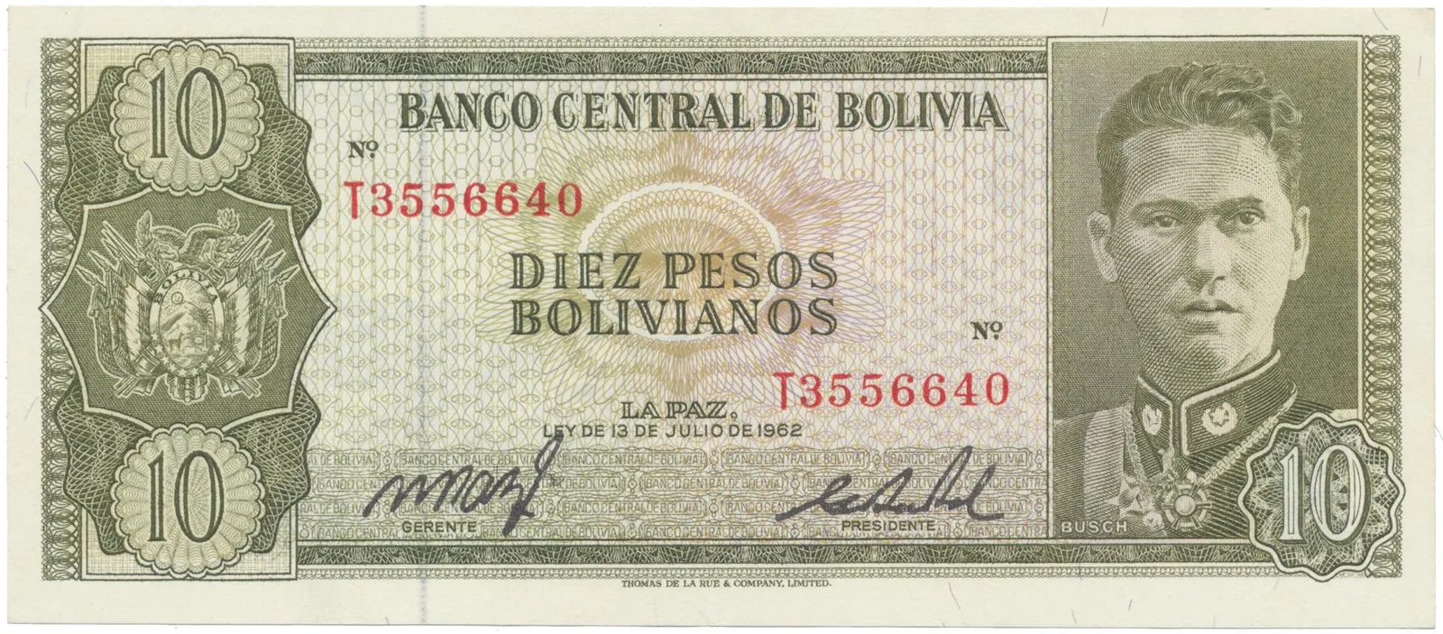 Bolívie, 10 Pesos Bolivianos 1962, P.154a