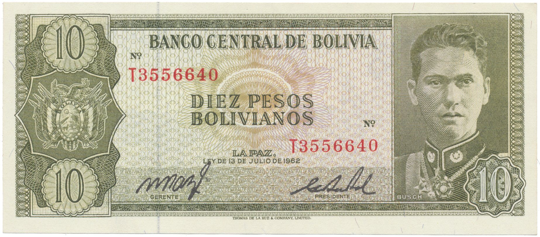 Bolívie, 10 Pesos Bolivianos 1962, P.154a