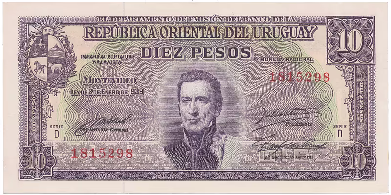 Uruguay, 10 Pesos (1939~1966), P.37c