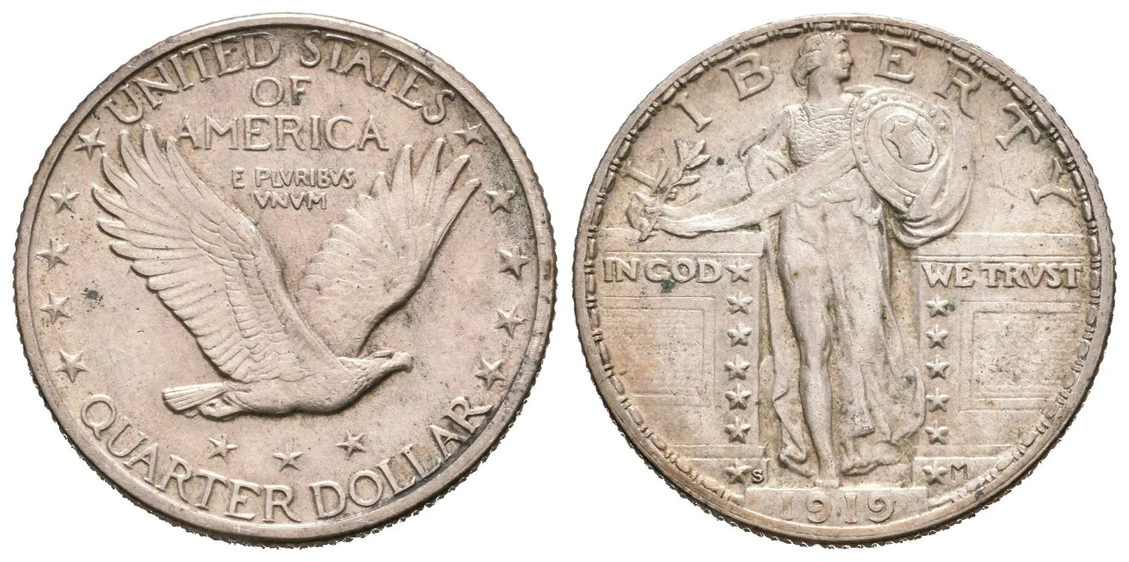 1/4 Dollar 1919 S, KM.145, velmi pěkná zachovalost, patina, zbytky lesku, — 1