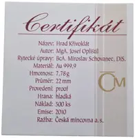 Medaile 2010 (Oplištil) - Hrad Křivoklát.Au 0,999, 22 mm (7,78 g), kapsle, certifikát, — 2