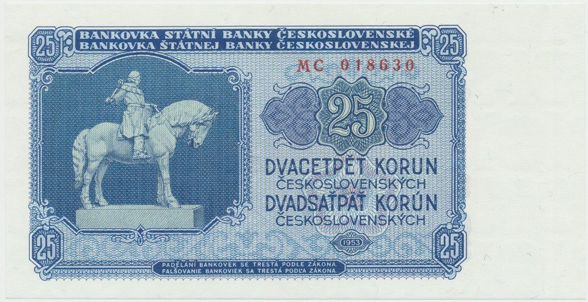 Československo, 25 Koruna 1953, tisk Praha, série MC, Hej.93b