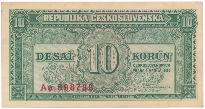 Československo, 10 Koruna 1950, první dvojpísmenková série Aa, Hej.86b