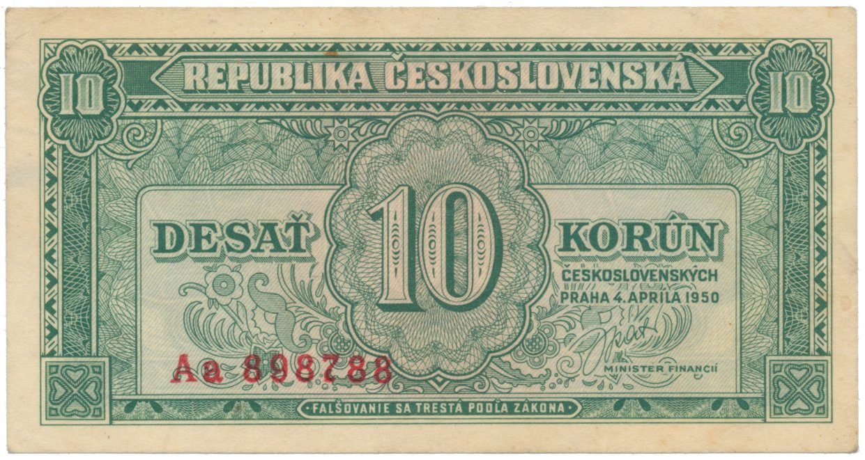 Československo, 10 Koruna 1950, první dvojpísmenková série Aa, Hej.86b
