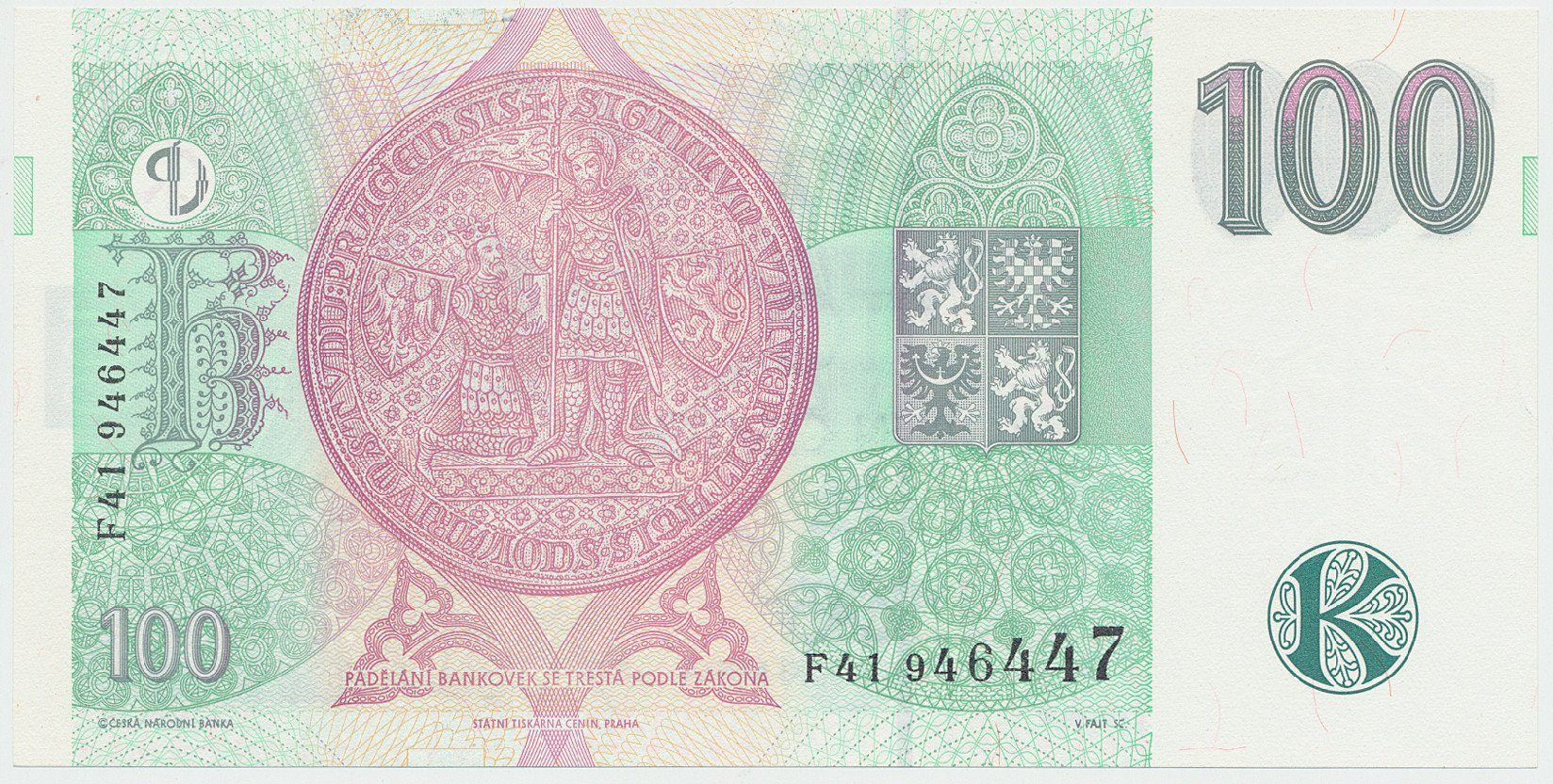 Česká republika, 100 Koruna 1997, série F, Hej.CZ22aF
