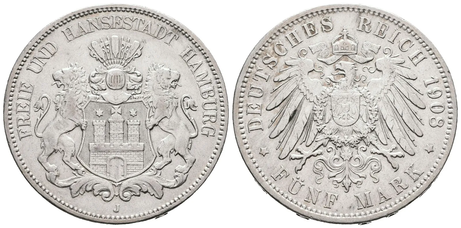 Hamburg, 5 Marka 1908 J