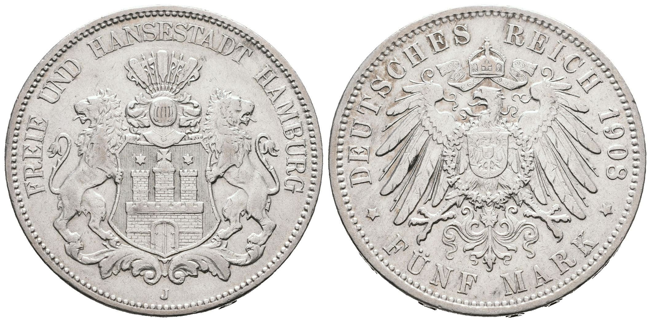 Hamburg, 5 Marka 1908 J