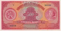 Československo, 500 Koruna 1929, perf. 1x SPECIMEN, Hej.23c