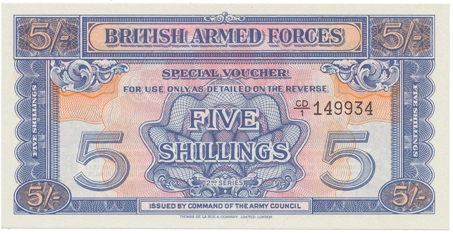 Velká Británie, 5 Shillings (1948), BAF - vojenské vydání, vodotisk, P.M20b