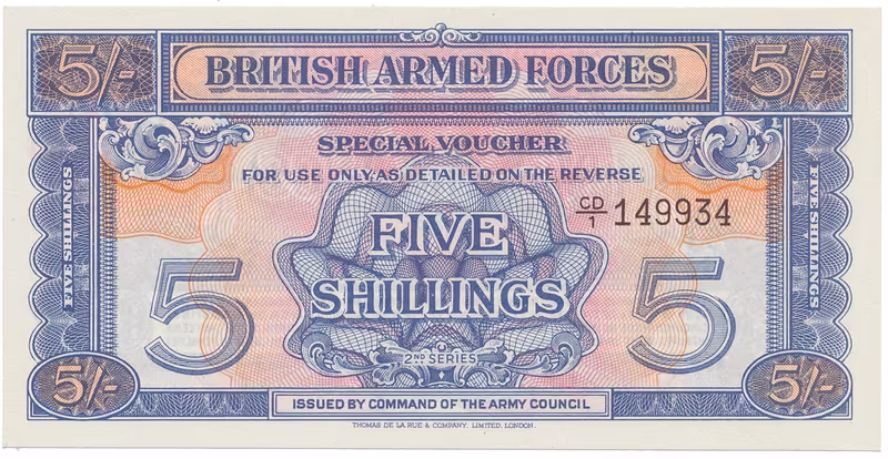 Velká Británie, 5 Shillings (1948), BAF - vojenské vydání, vodotisk, P.M20b