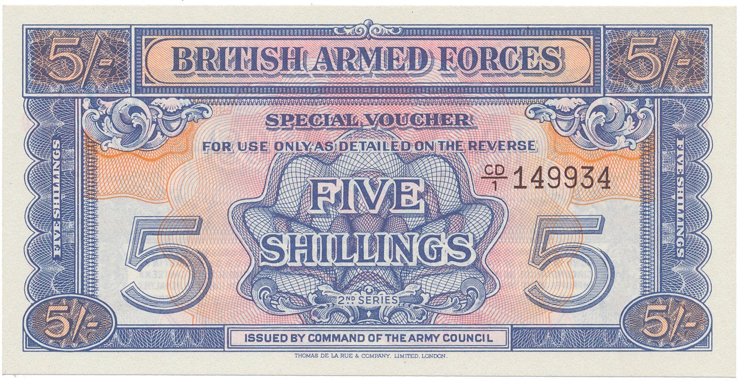 Velká Británie, 5 Shillings (1948), BAF - vojenské vydání, vodotisk, P.M20b
