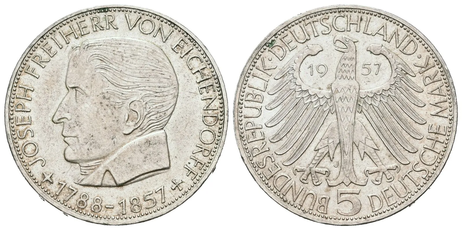 5 Marka 1957 J - Eichendorff, J.391, patina_R! — 1