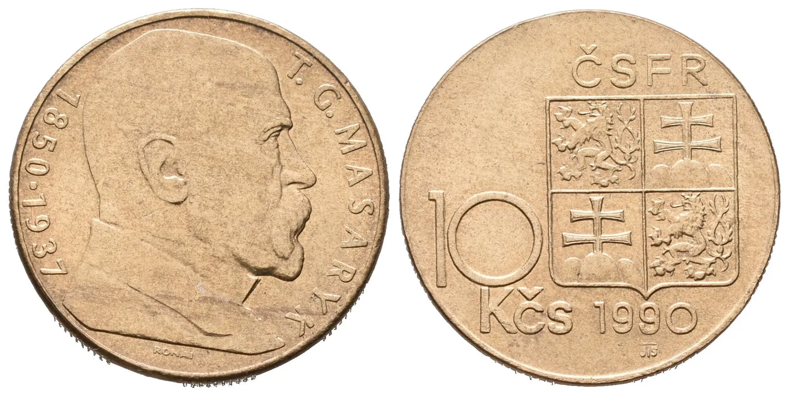 10 koruna 1990 - T. G. Masaryk, varianta E